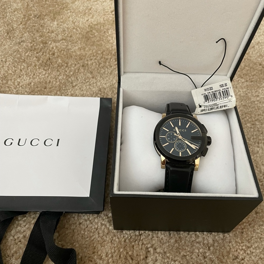 Gucci G-Chrono XL Chronograph Black Dial Leather Strap Men's Watch YA101203